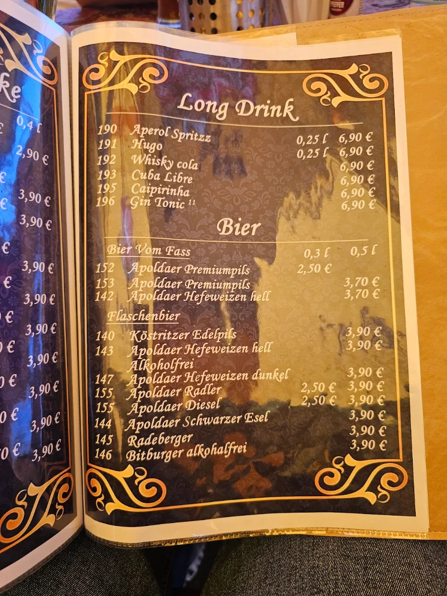 Speisekarte, Restaurant Auf der Burg