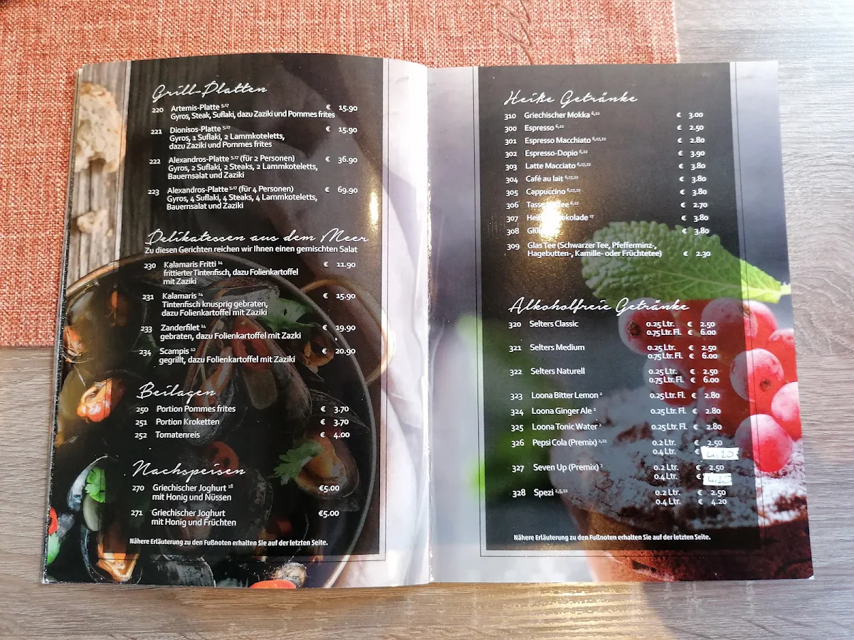 Speisekarte, Ristorante & Pizzeria Bella Vita