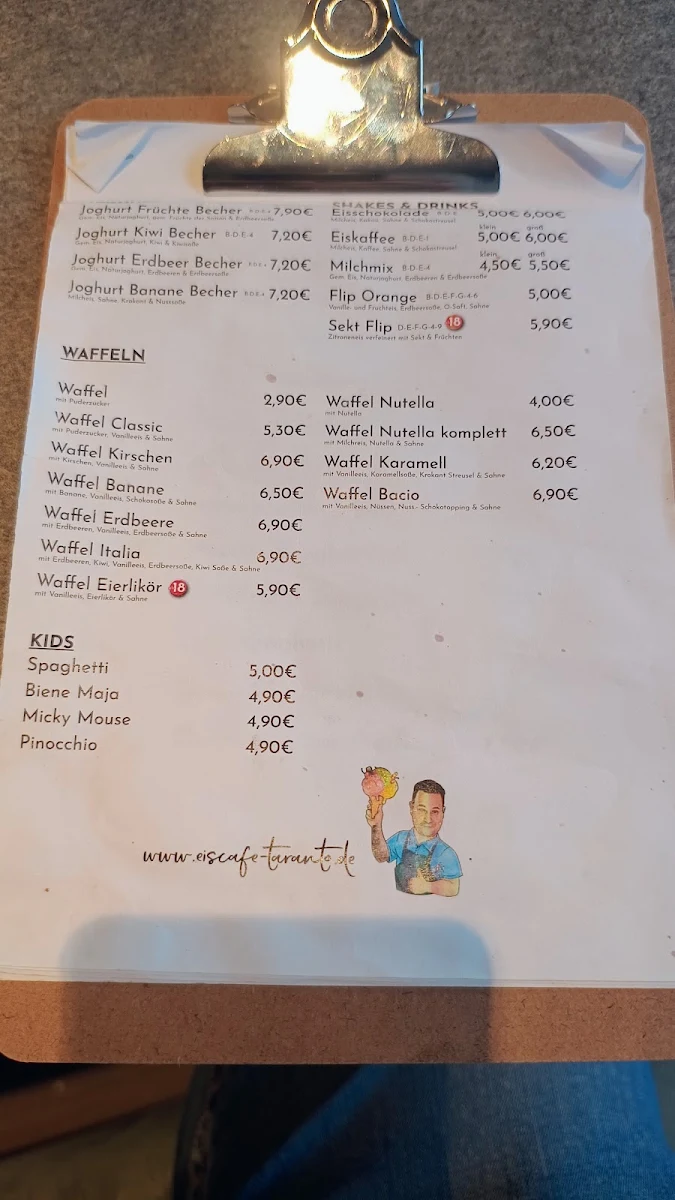 Speisekarte, Eiscafé & Bistro Taranto
