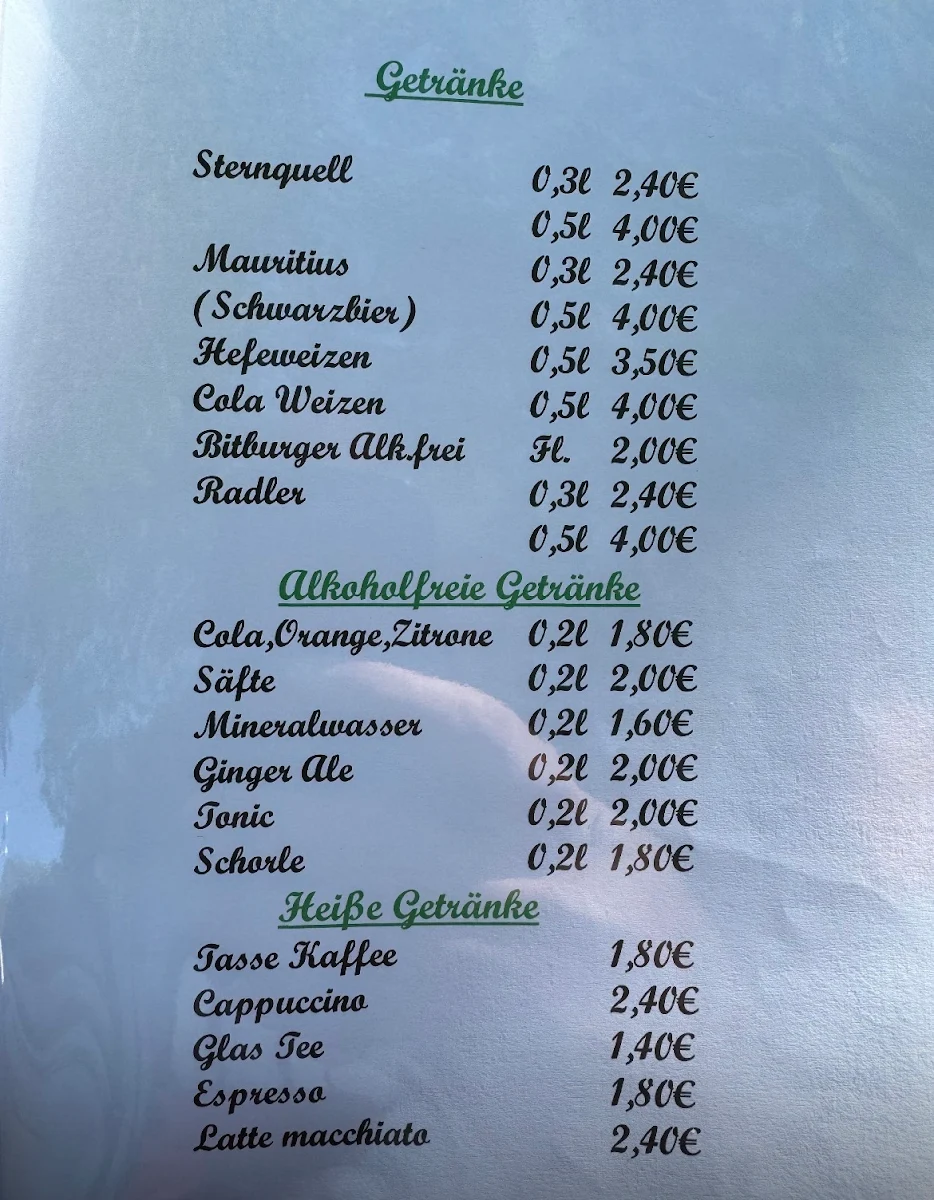 Speisekarte, Gartenheim Schreberfreunde