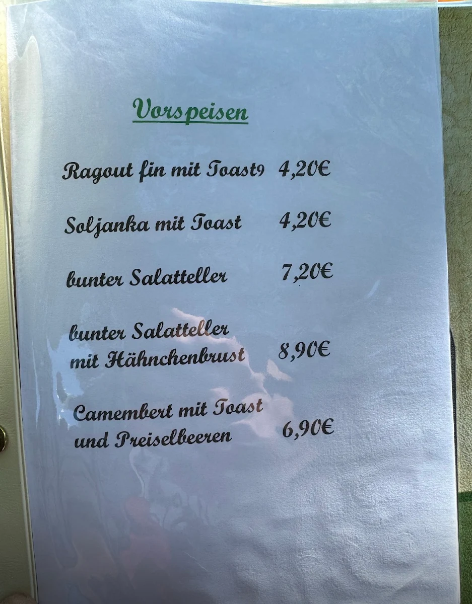 Speisekarte, Gartenheim Schreberfreunde
