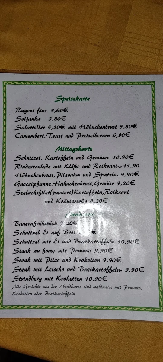 Speisekarte, Gartenheim Schreberfreunde