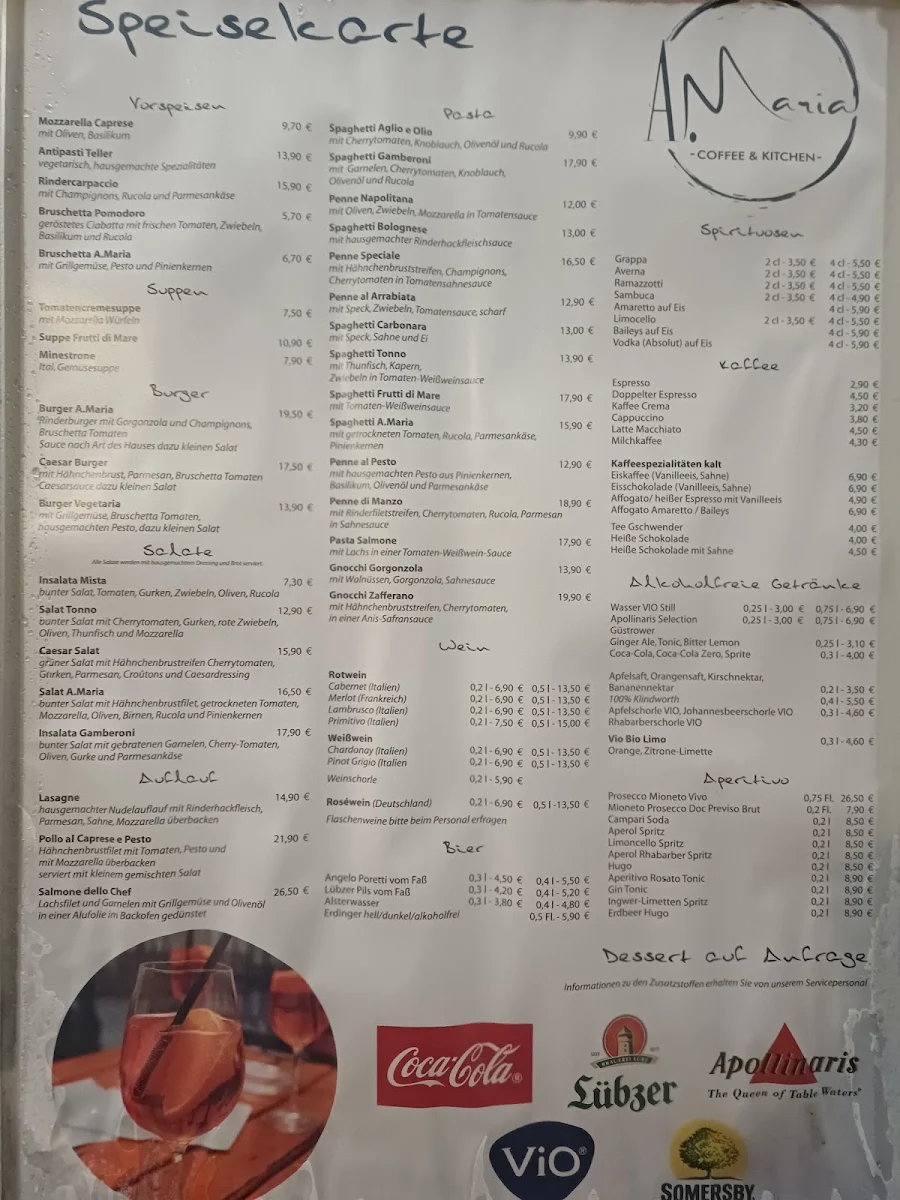 Speisekarte, Café Bistro A.Maria