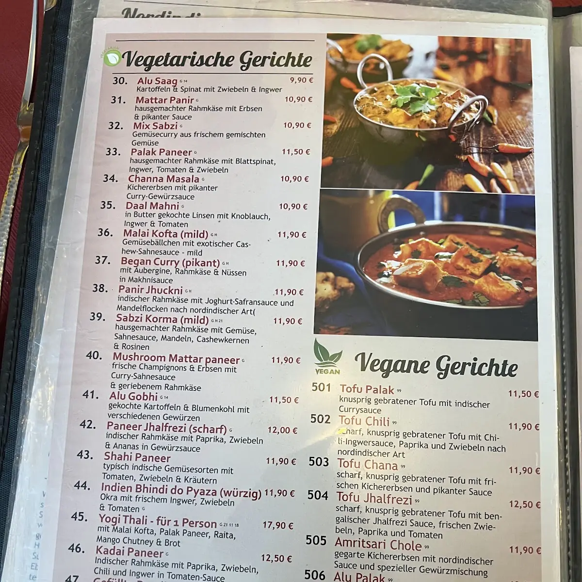 Speisekarte, Punjab Haus indisches Restaurant