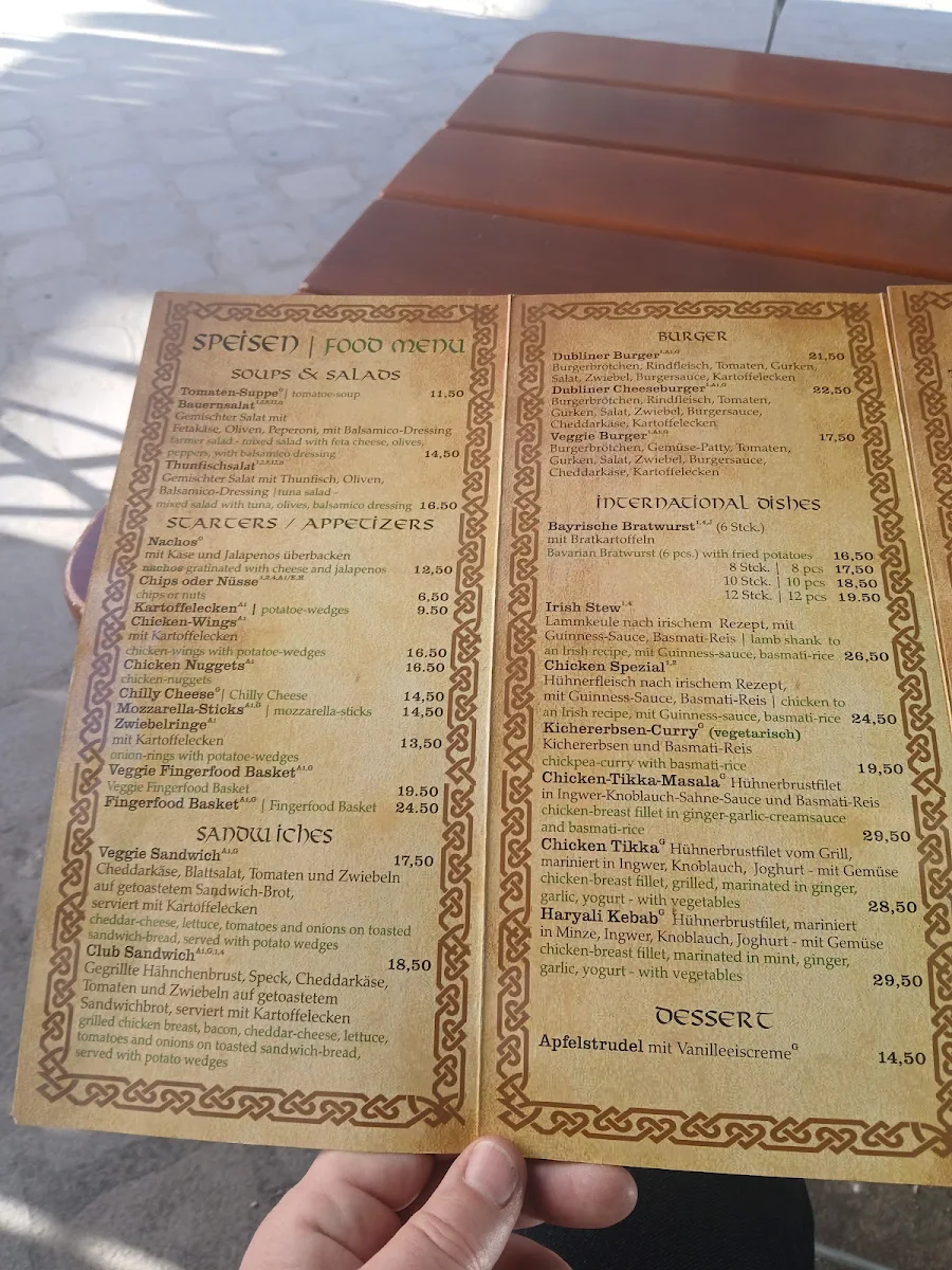 Speisekarte, Irish Pub Dubliner