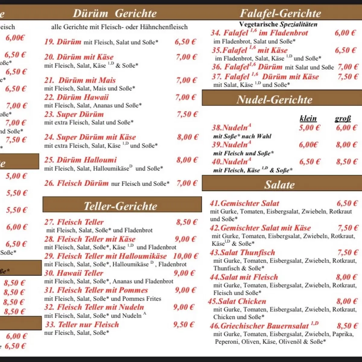 Speisekarte, Bistro Donald