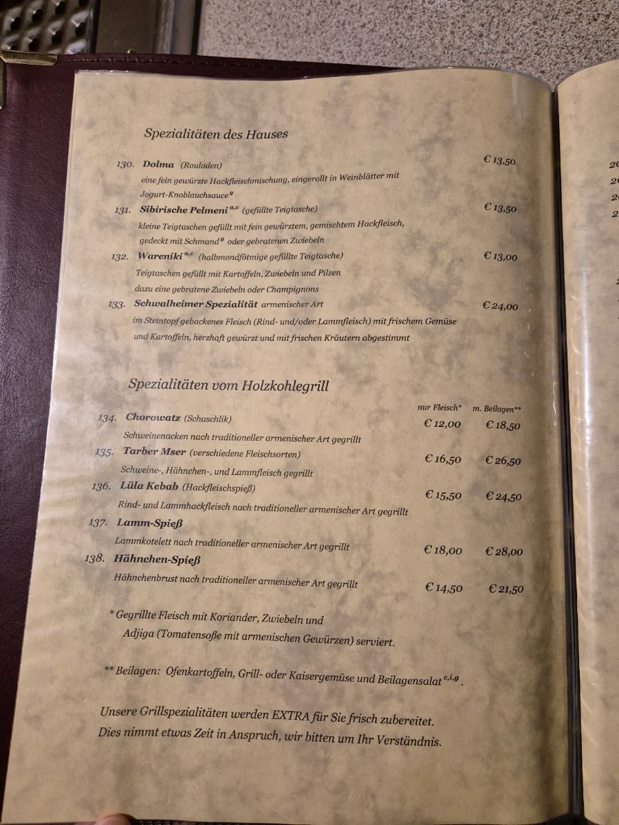 Speisekarte, Cesar's Grillhaus