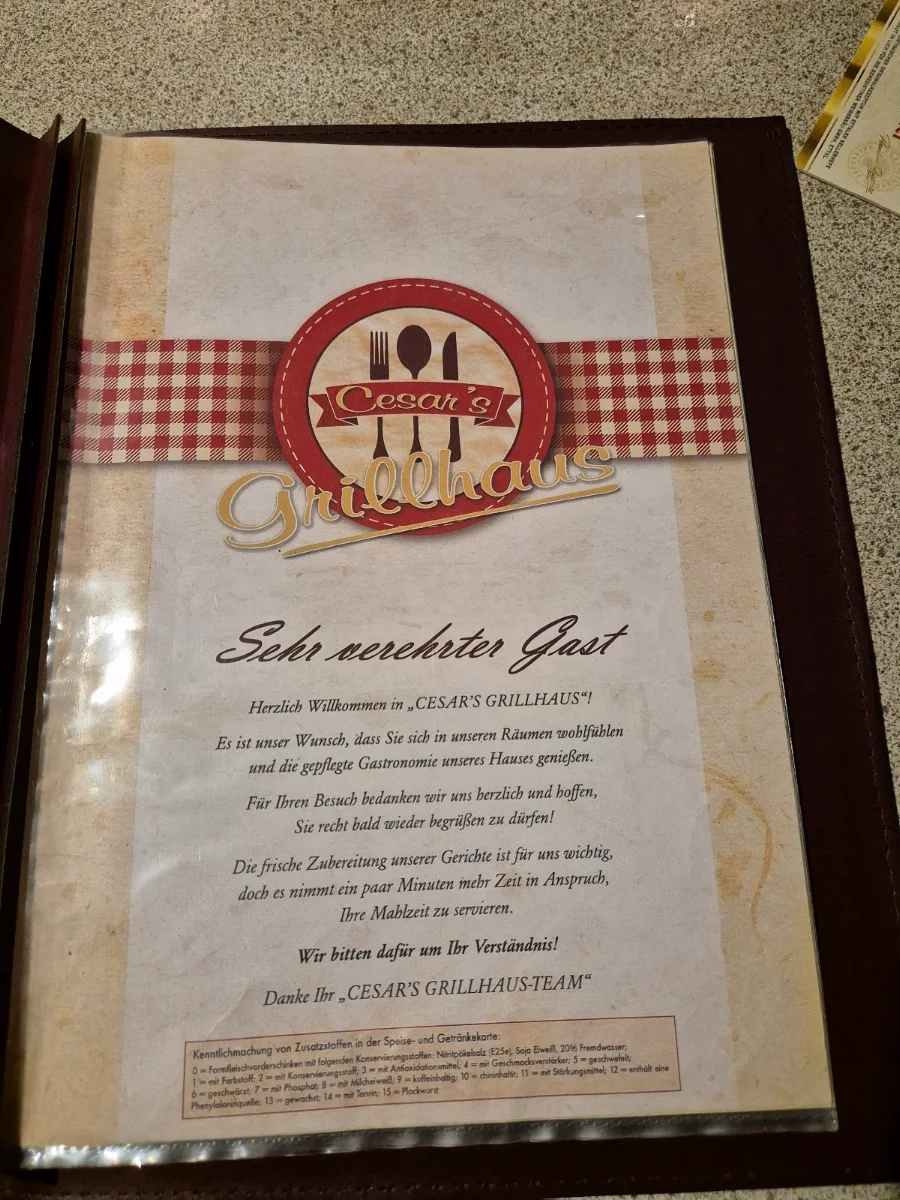 Speisekarte, Cesar's Grillhaus