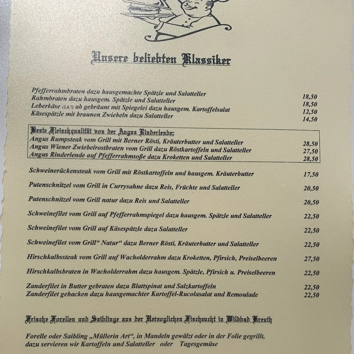 Speisekarte, Alpenwildpark