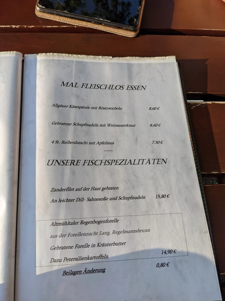Speisekarte, Landgasthof Zum Alten Wirt Manfred und Renate Weiser