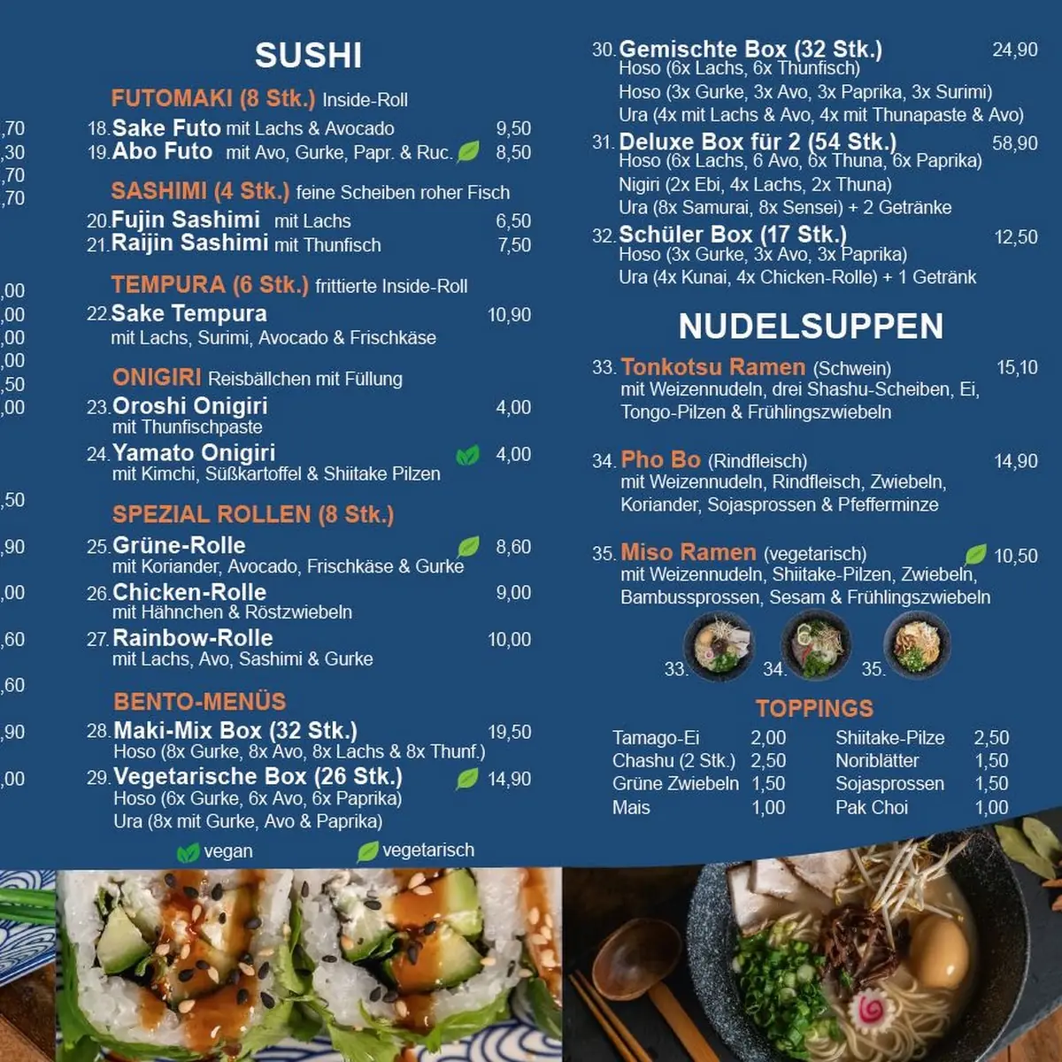 Speisekarte, Noaghi - Sushi, Nudelsuppen & Street Food