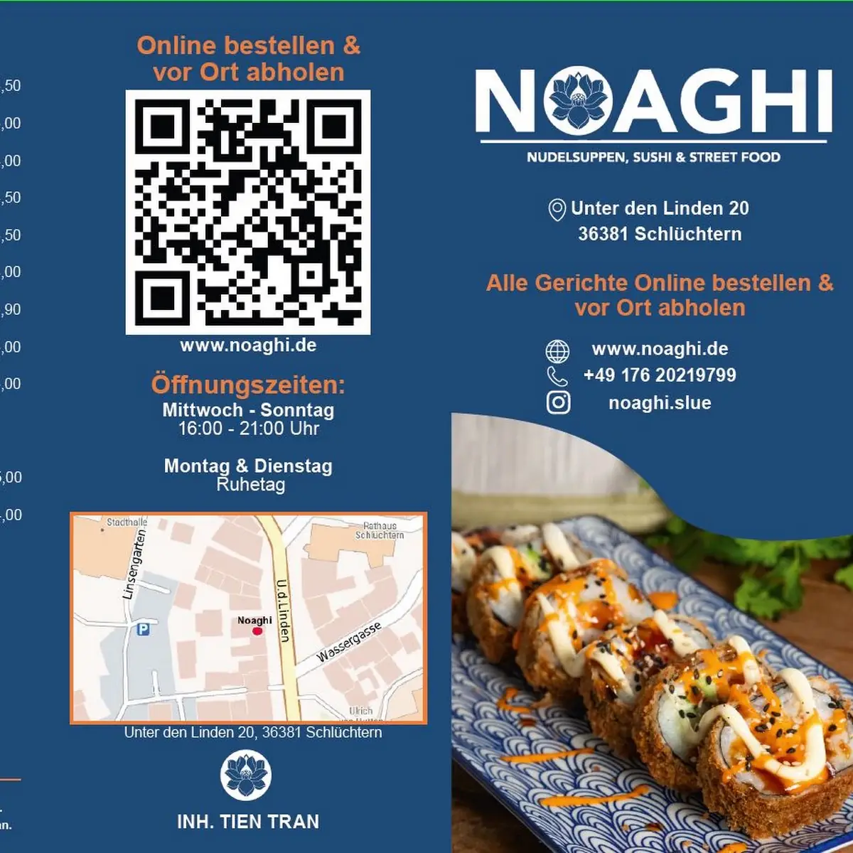 Speisekarte, Noaghi - Sushi, Nudelsuppen & Street Food