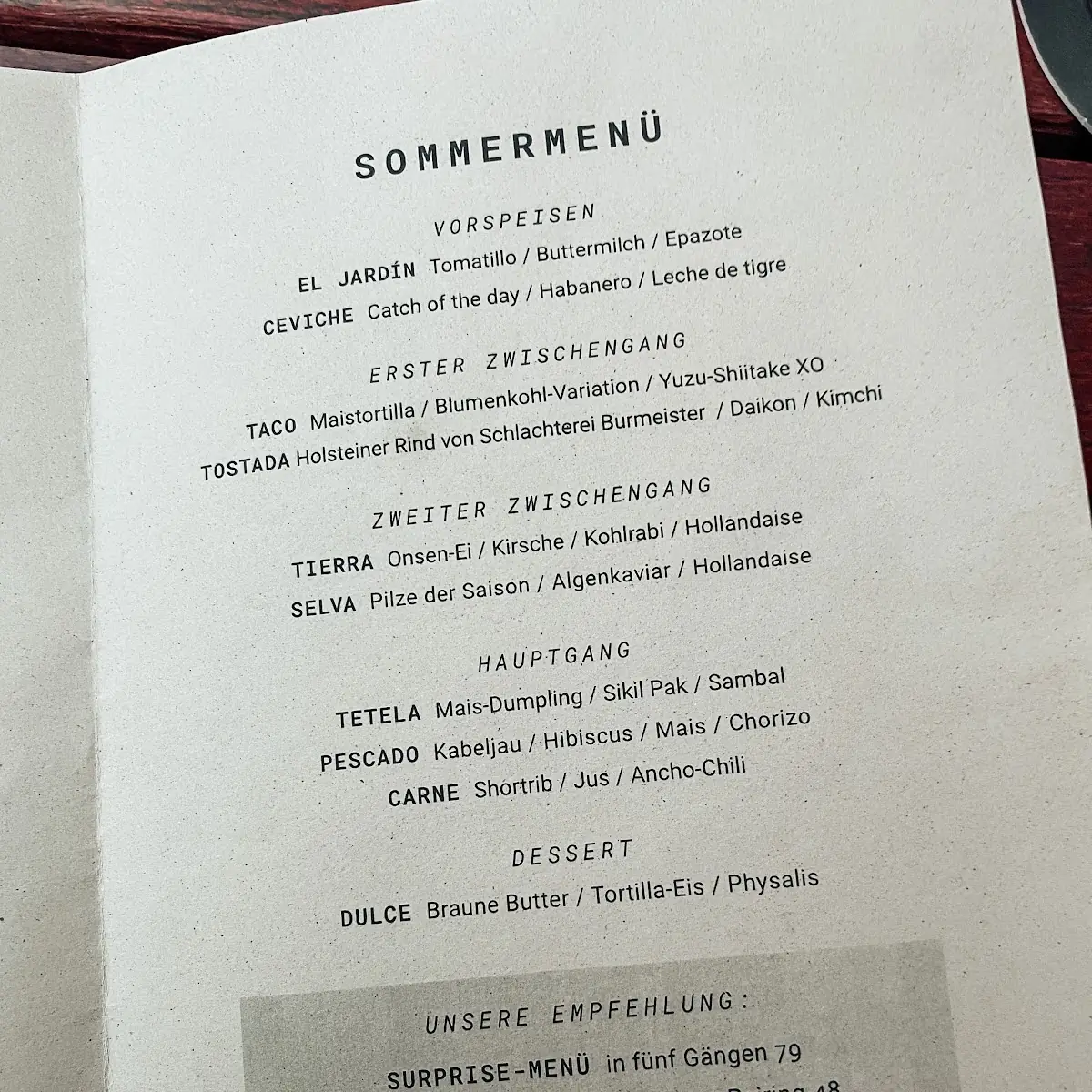 Speisekarte, Salt & Silver - Restaurant