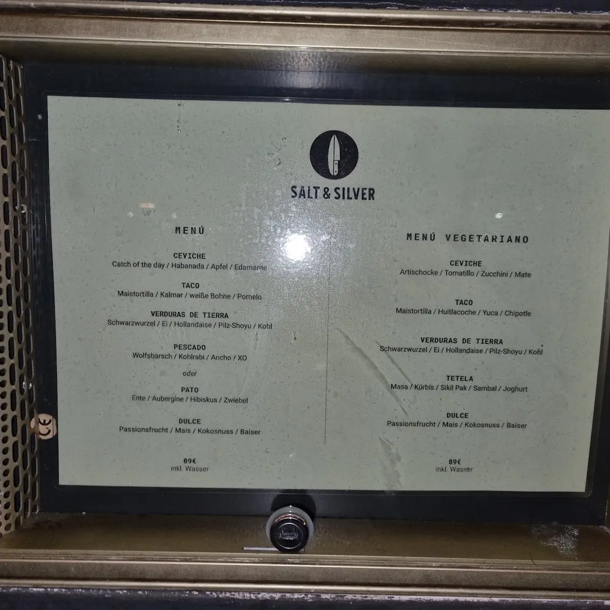 Speisekarte, Salt & Silver - Restaurant