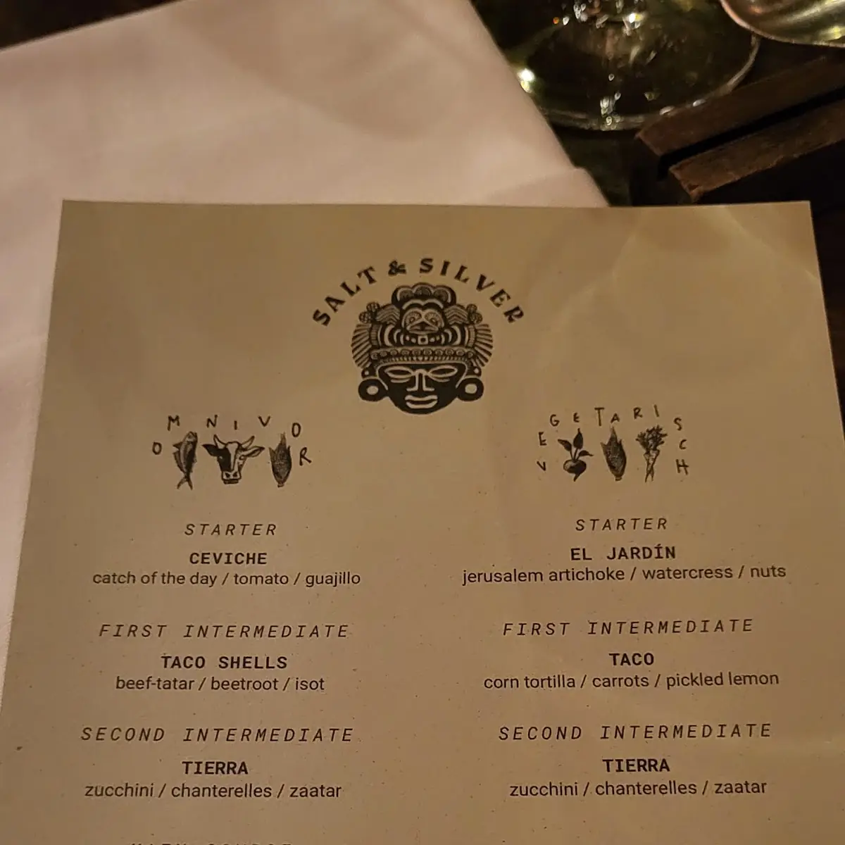 Speisekarte, Salt & Silver - Restaurant