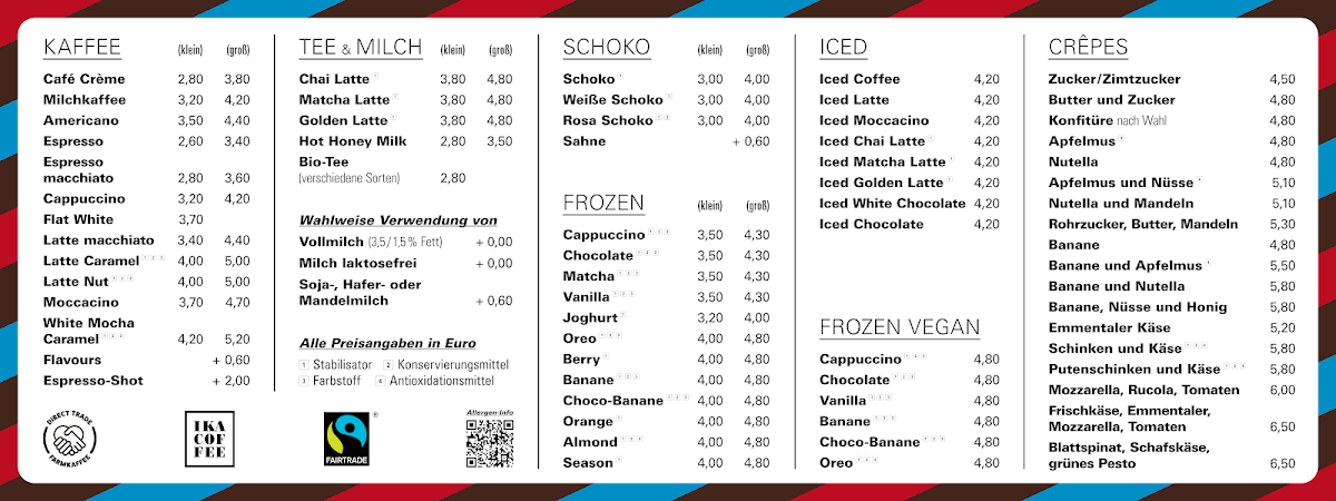 Speisekarte, Coffreez Frozen Coffeebar Waiblingen Postplatz