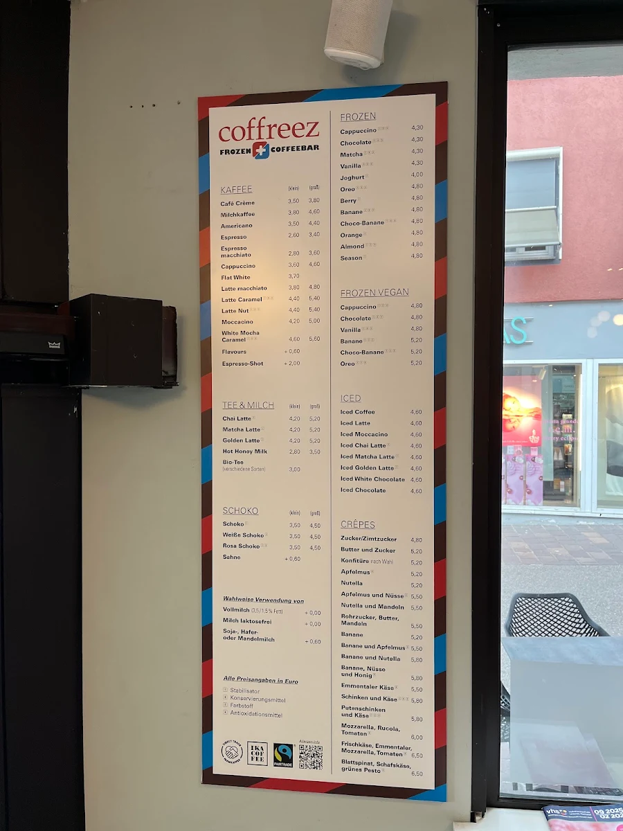 Speisekarte, Coffreez Frozen Coffeebar Waiblingen Postplatz