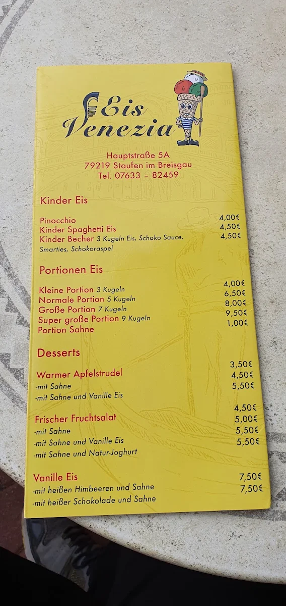Speisekarte, Eiscafé Venezia