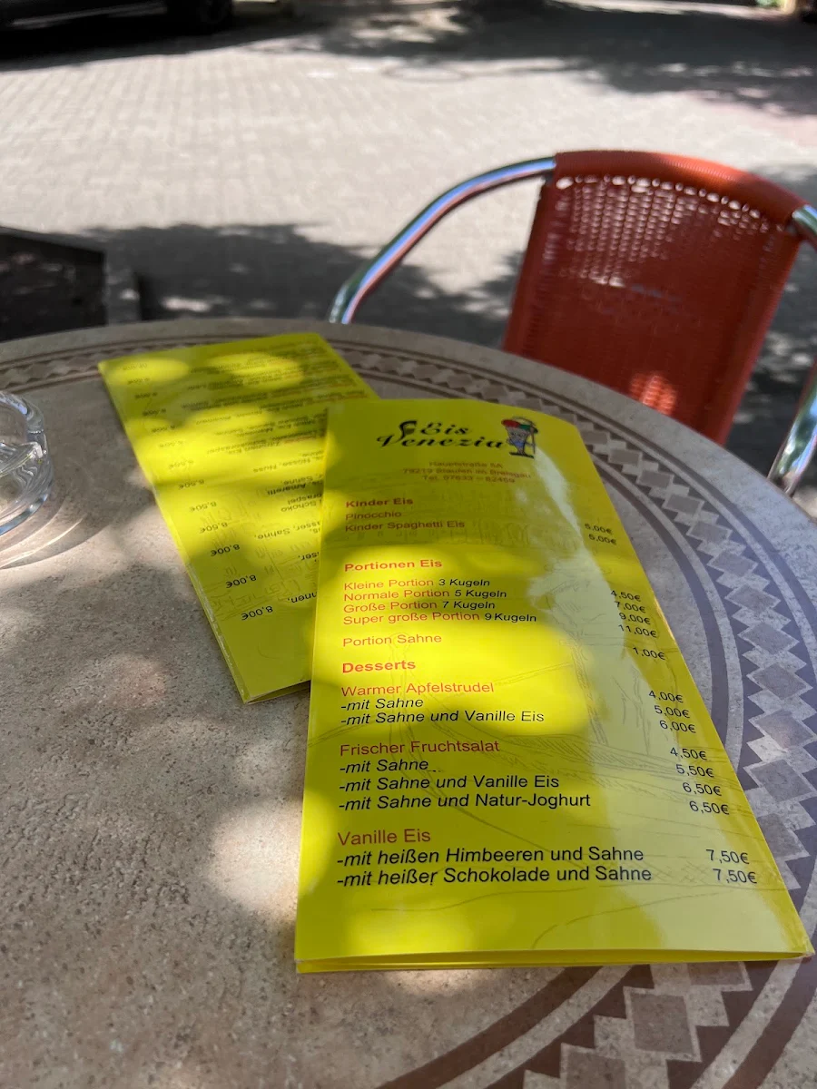 Speisekarte, Eiscafé Venezia