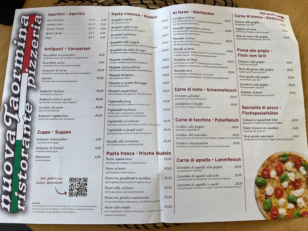 Speisekarte, Nuova Taormina Ristorante Pizzeria