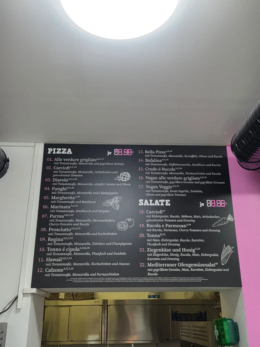Speisekarte, Pink Pizza Berlin
