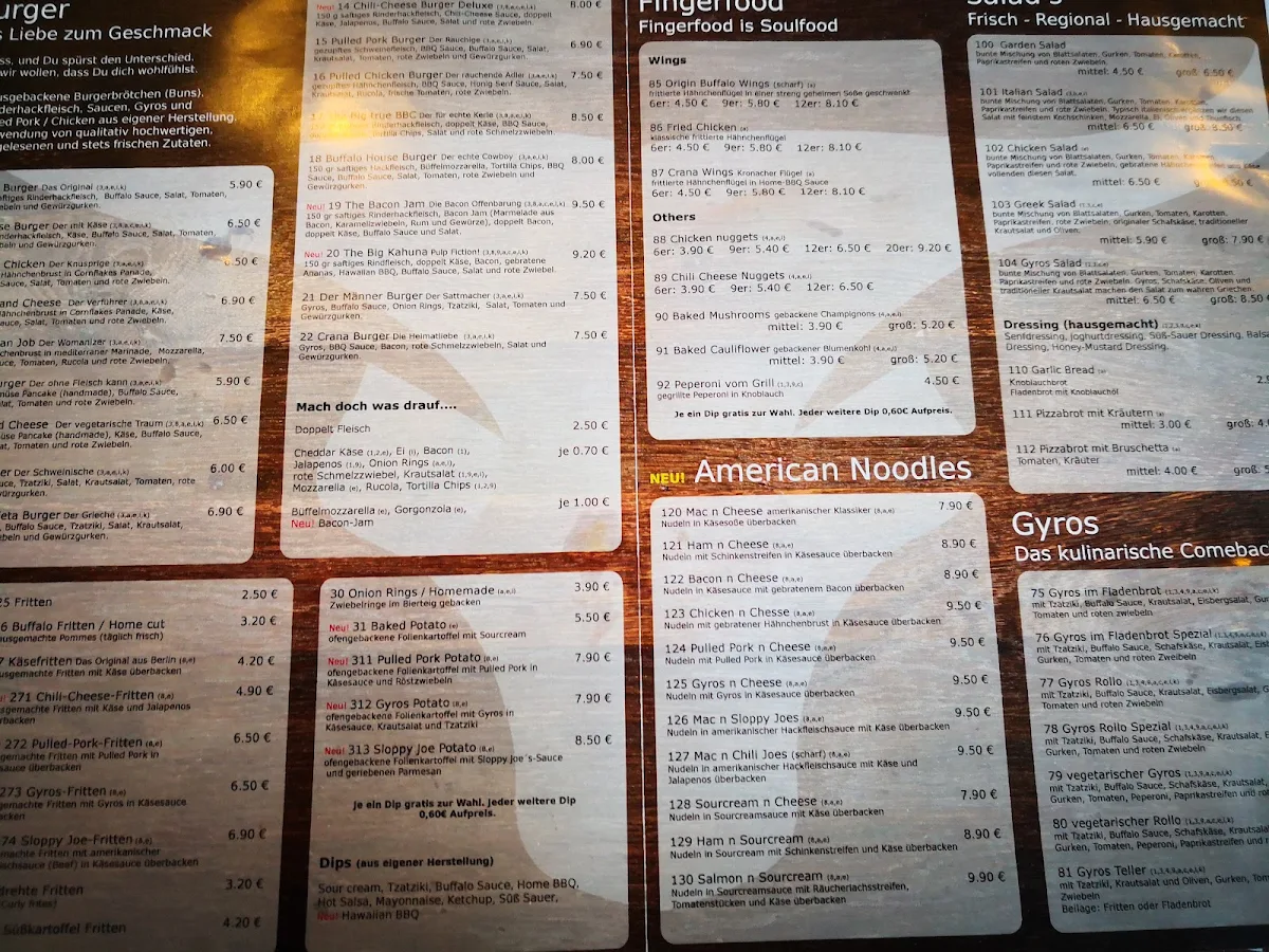 Speisekarte, Buffalo House Restaurant