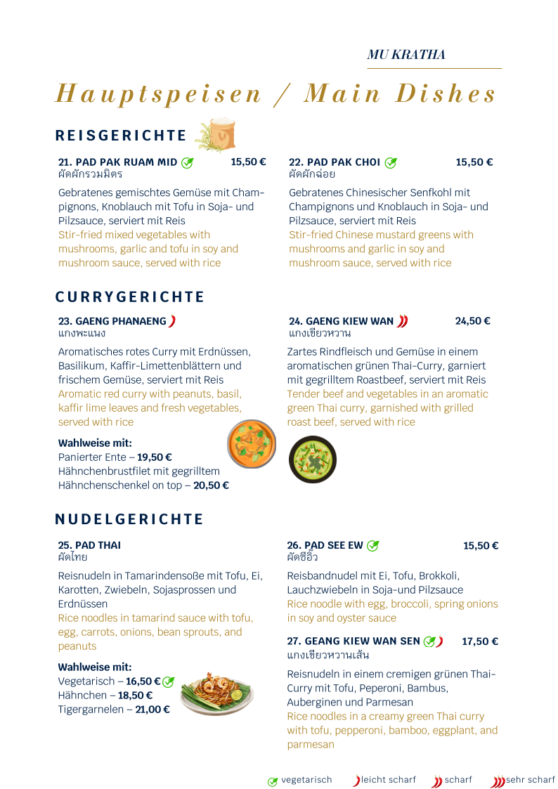 Speisekarte, Mu Kratha Thai BBQ