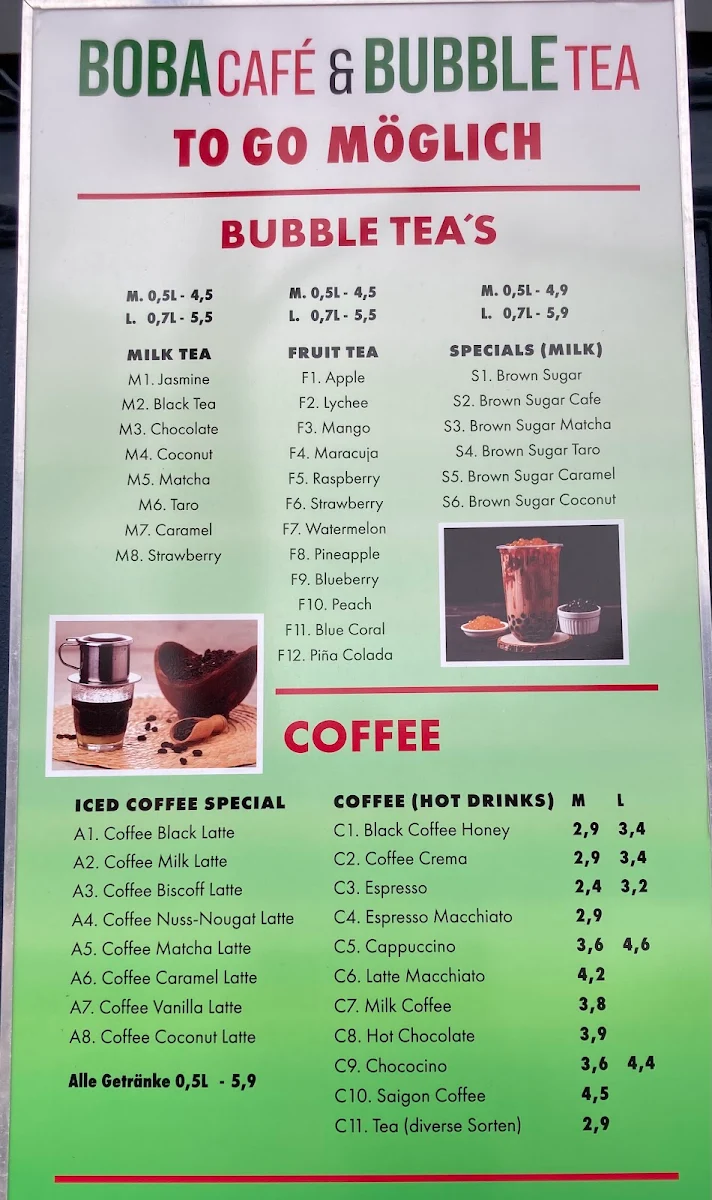 Speisekarte, Boba Café & Bubble Tea