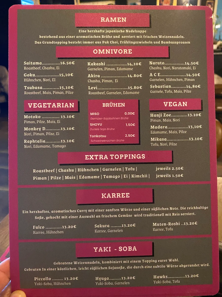Speisekarte, Ayumi Ramen Factory