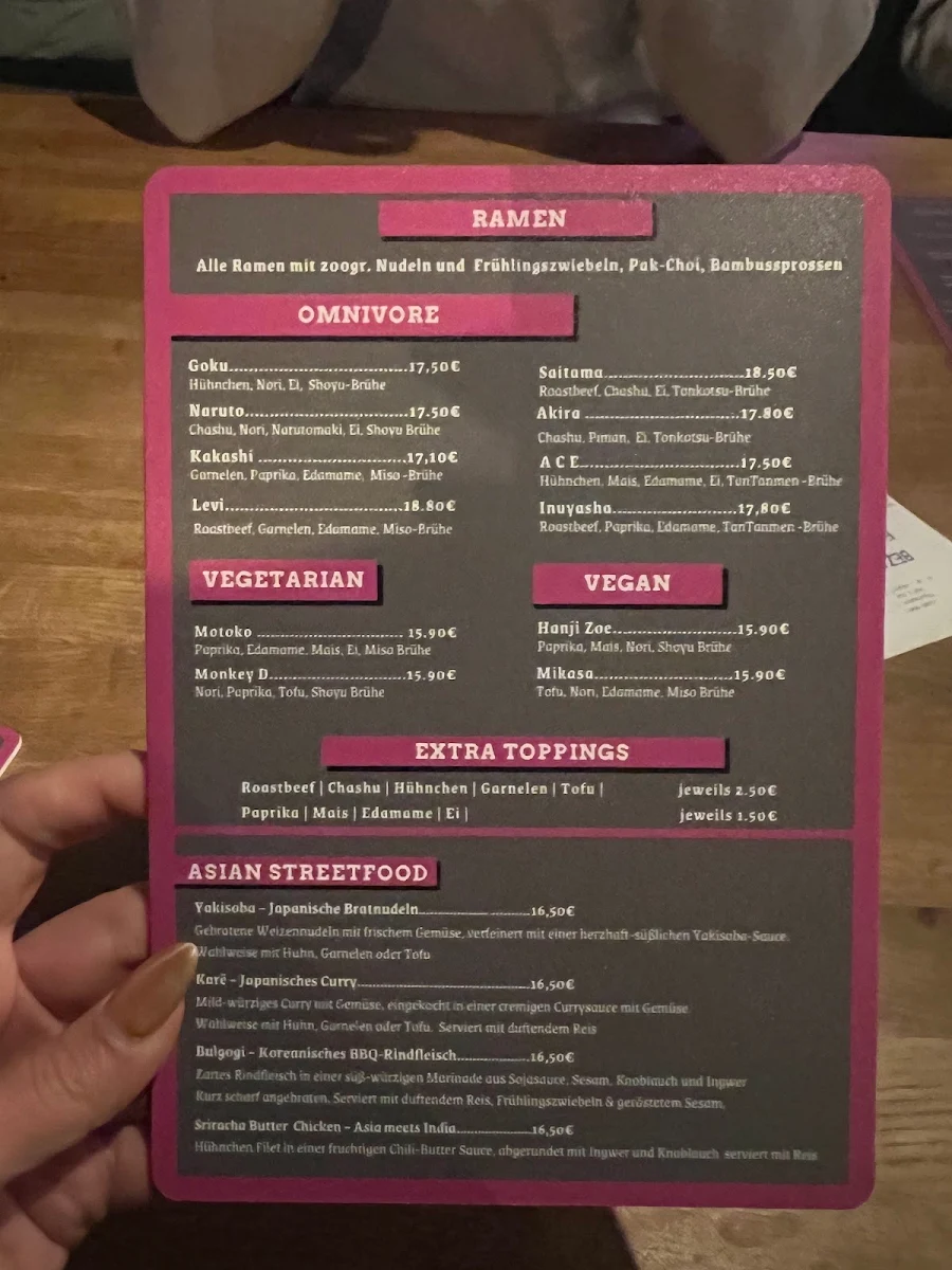 Speisekarte, Ayumi Ramen Factory