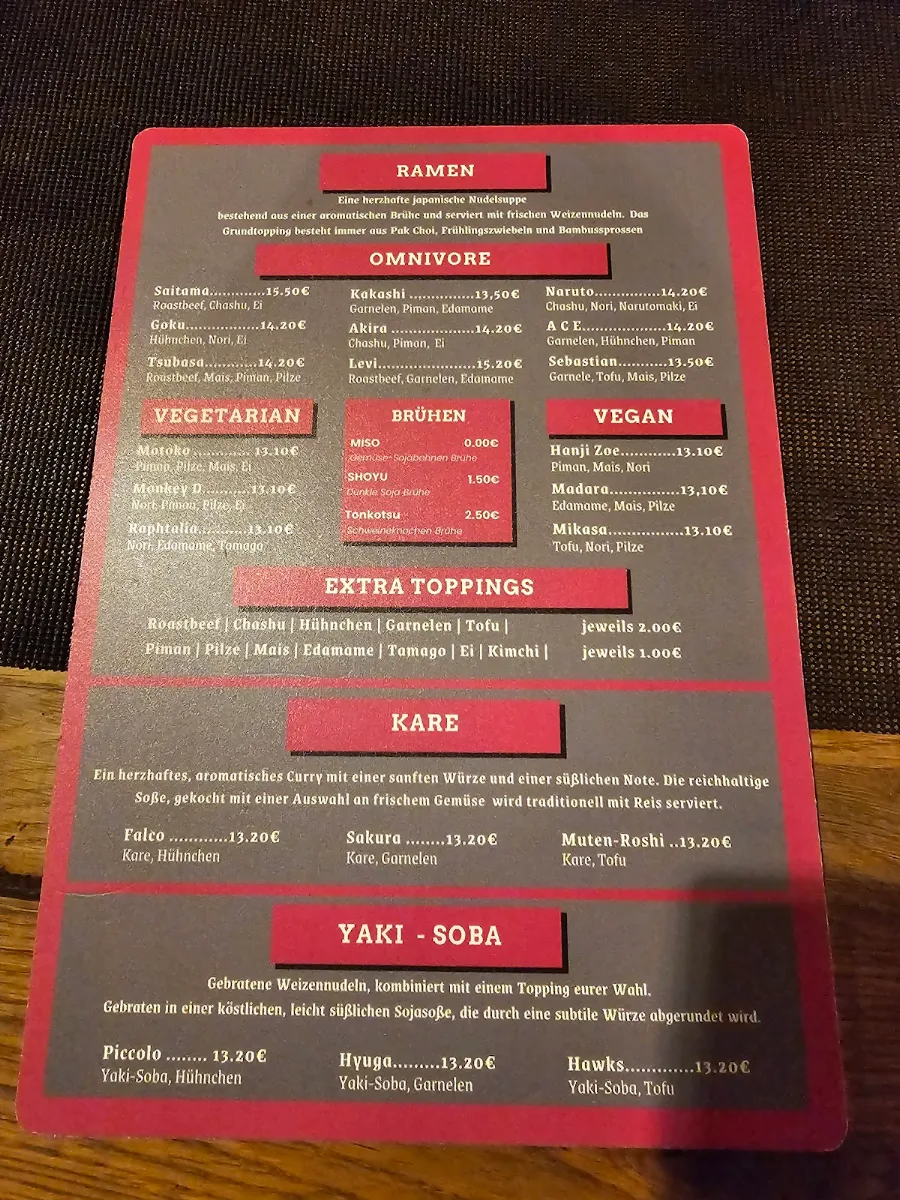 Speisekarte, Ayumi Ramen Factory