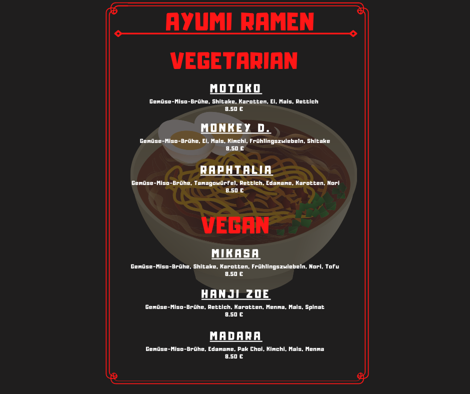 Speisekarte, Ayumi Ramen Factory