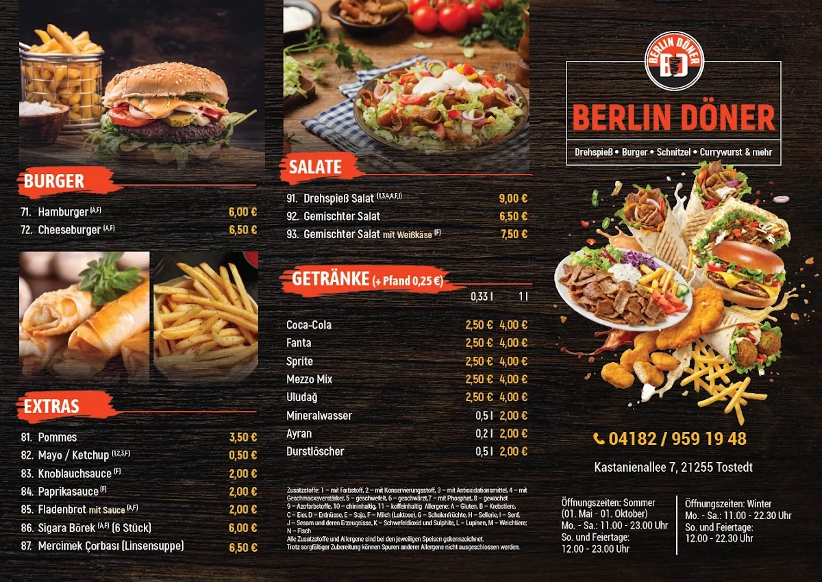 Speisekarte, Berlin Döner tostedt