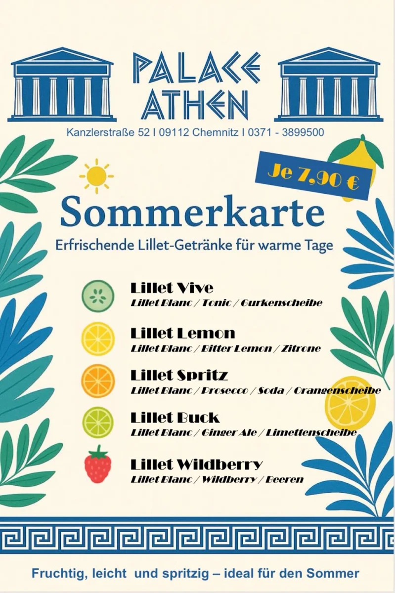 Speisekarte, Palace Athen