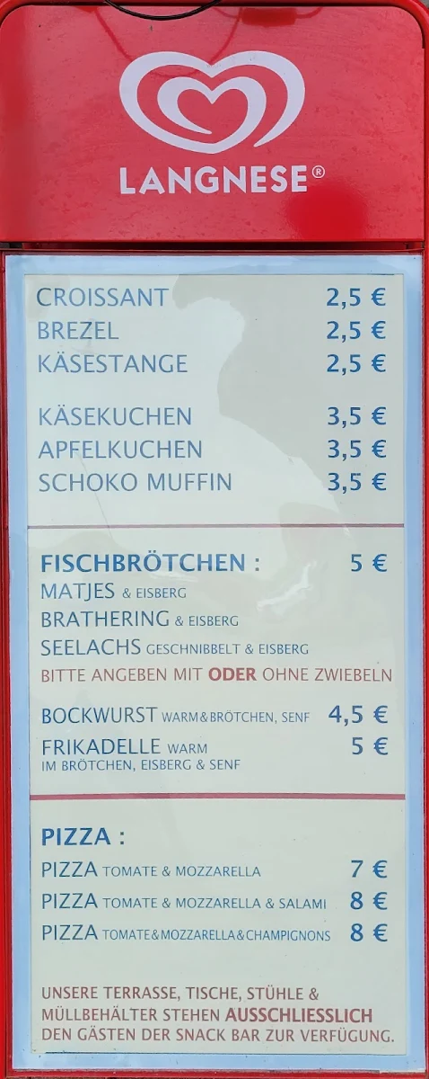 Speisekarte, snack bar