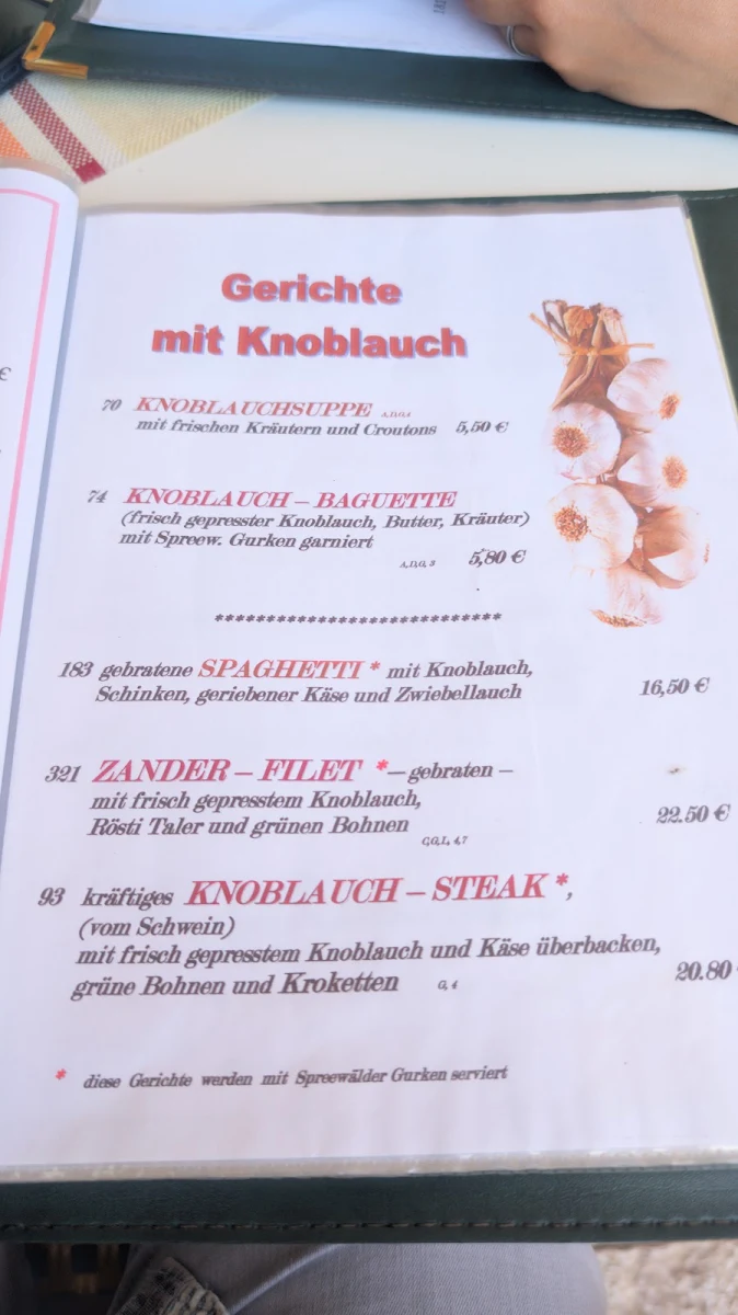 Speisekarte, Café Am See