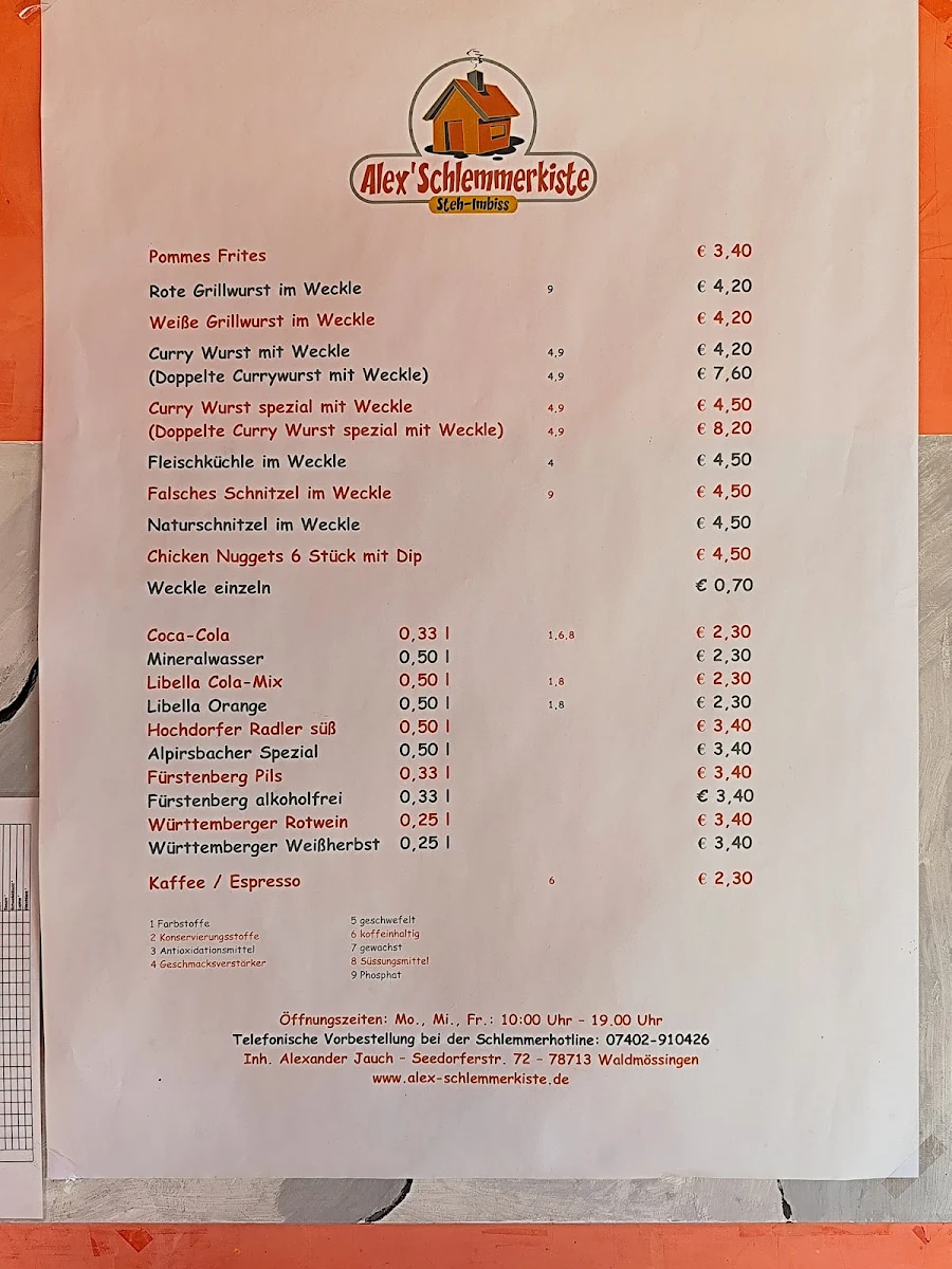 Speisekarte, Alex' Schlemmerkiste