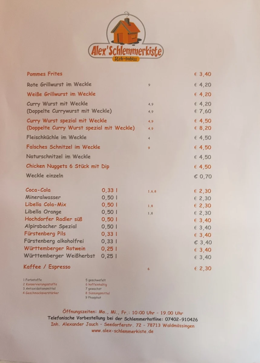 Speisekarte, Alex' Schlemmerkiste