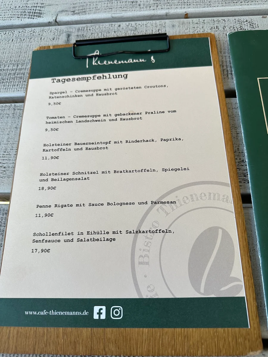 Speisekarte, Café Thienemann