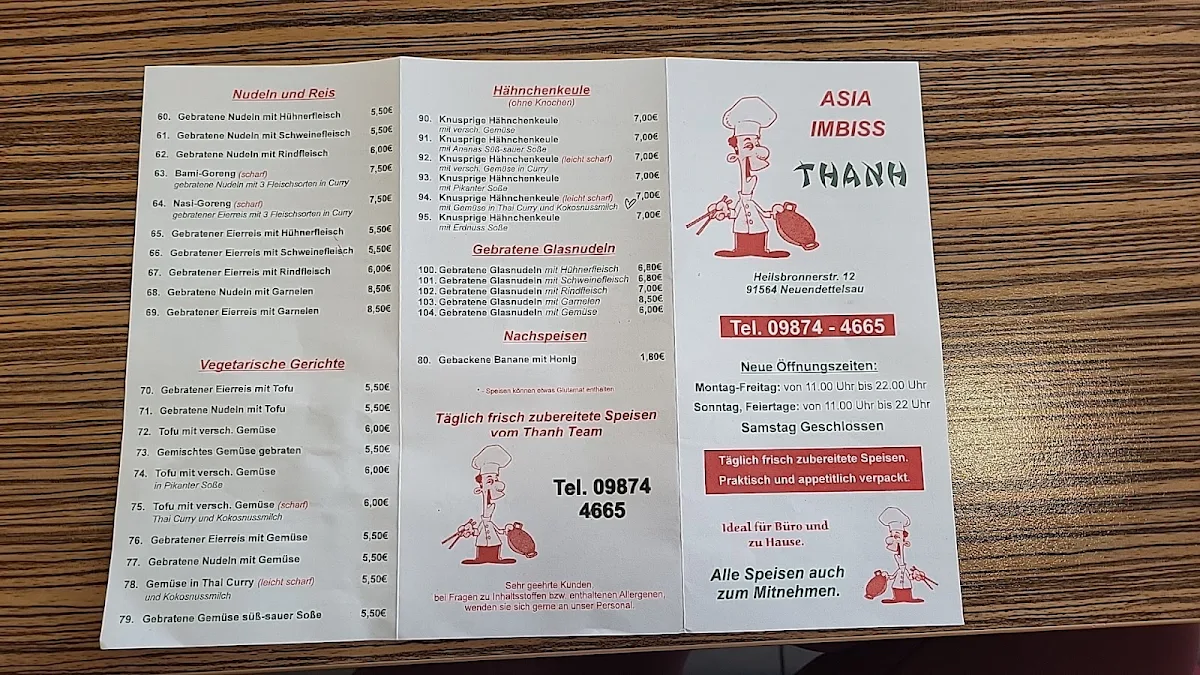 Speisekarte, Asia Imbiss Thanh