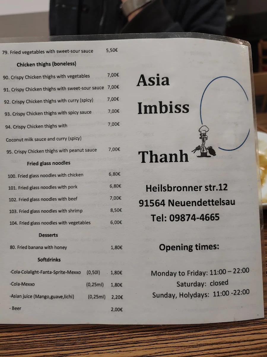 Speisekarte, Asia Imbiss Thanh