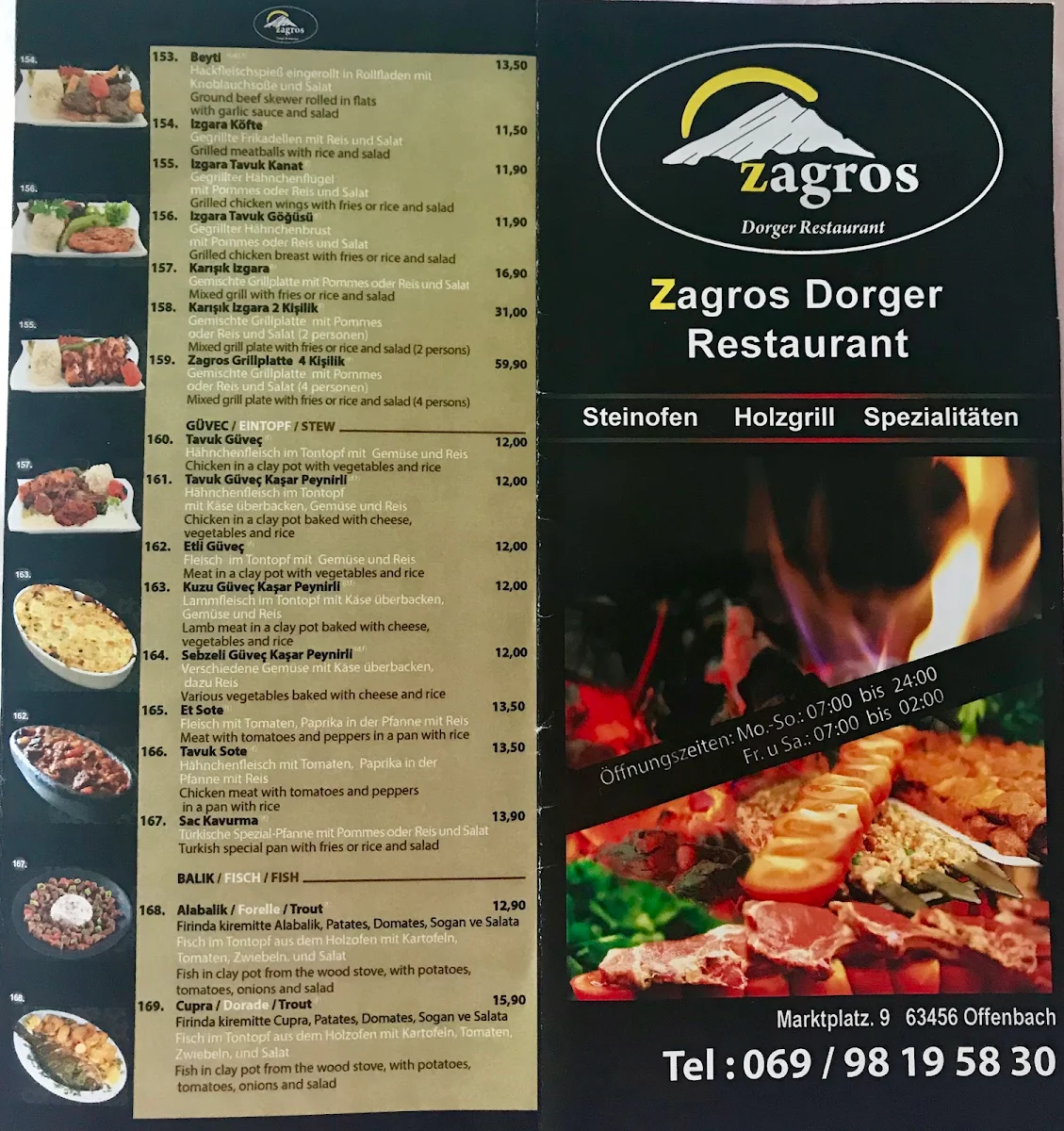 Speisekarte, Zagros Dorger Restaurant - Offenbach am Main