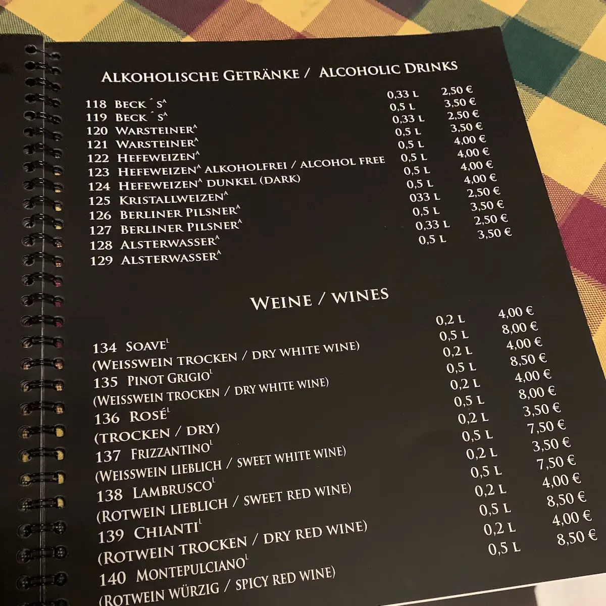 Speisekarte, La Cantina