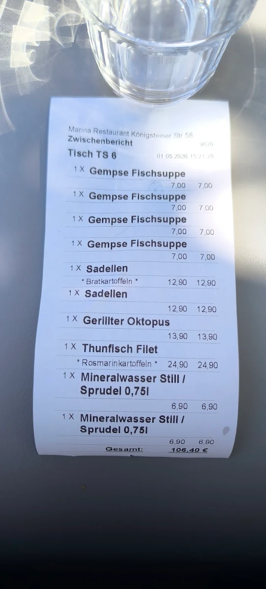 Speisekarte, Marina Restaurant