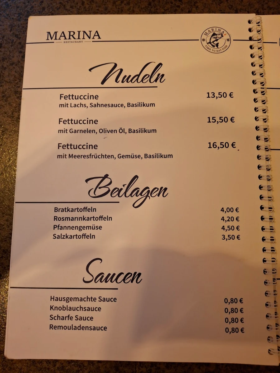 Speisekarte, Marina Restaurant