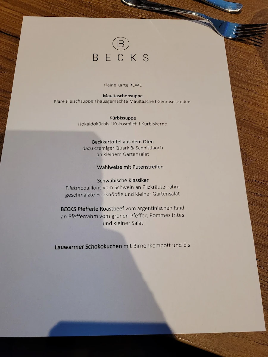 Speisekarte, BECKS am Markwasen