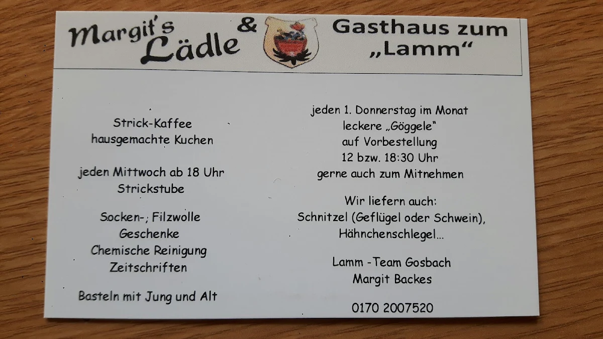 Speisekarte, Gasthaus Lamm Gosbach Inh. M. Backes