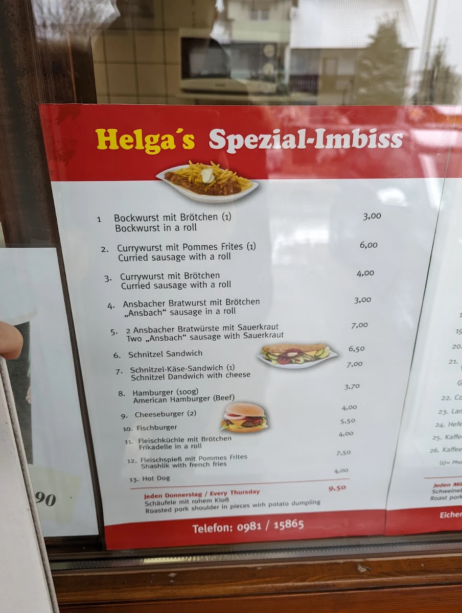 Speisekarte, Helga's Spezial Imbiss