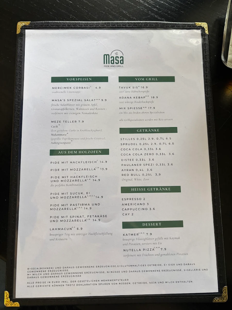 Speisekarte, Masa Pide & Grill
