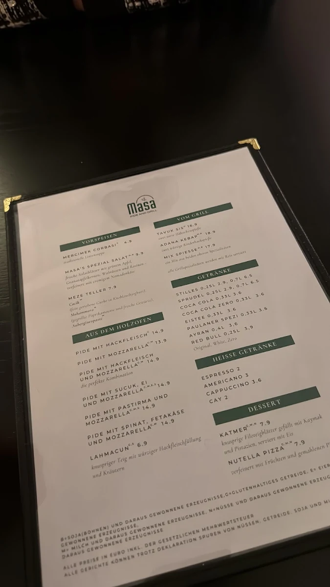 Speisekarte, Masa Pide & Grill